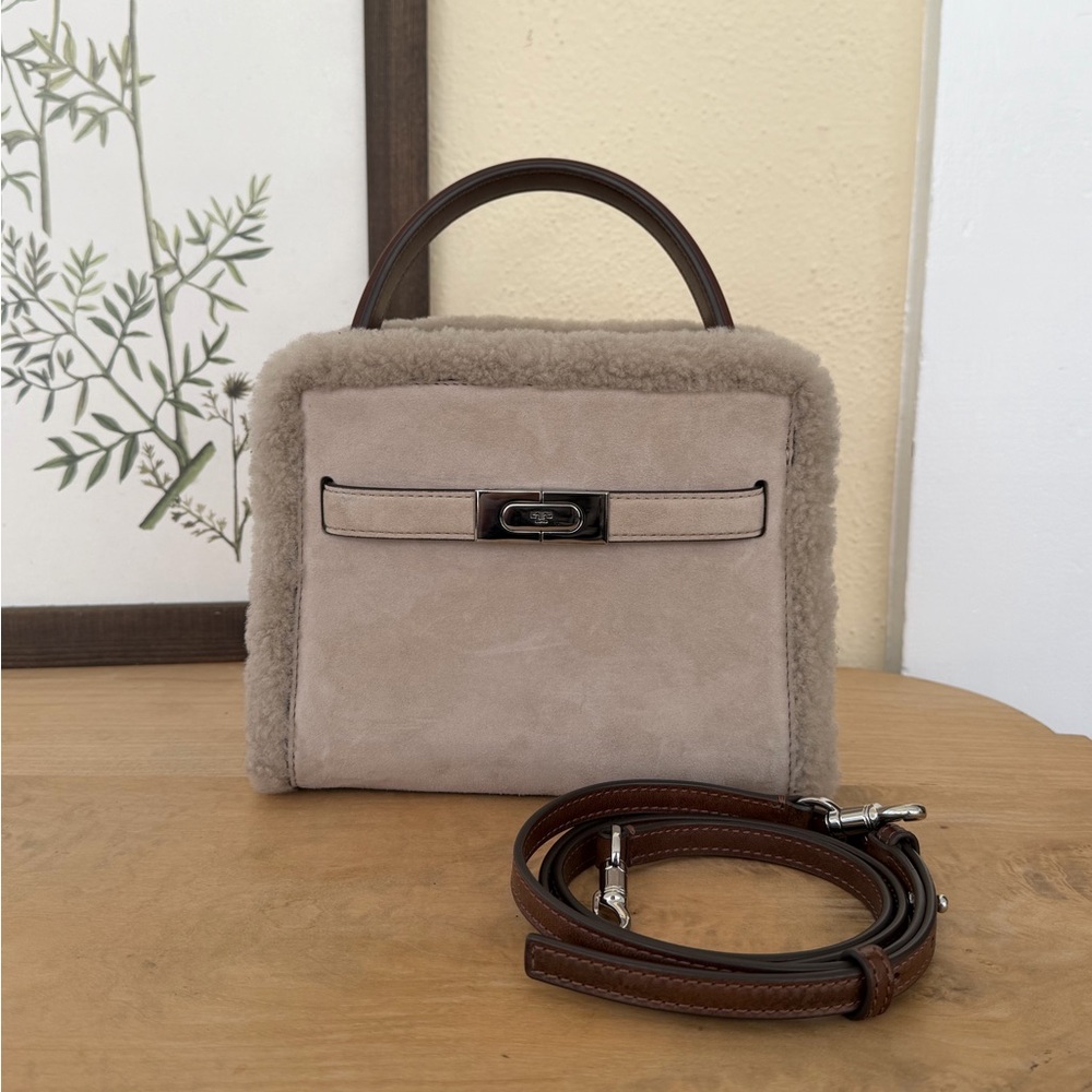 Tory Burch Lee Radziwill Beige Shearling Double Bag